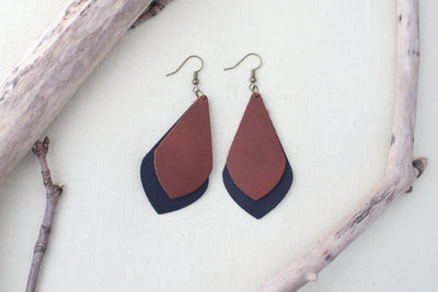 Leather Earrings: Layered Drop Leaf C