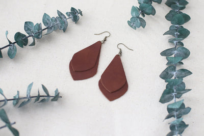 Leather Earrings: Layered Drop Leaf E