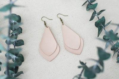 Leather Earrings: Layered Drop Leaf E