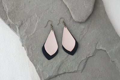 Leather Earrings: Layered Drop Leaf A