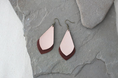 Leather Earrings: Layered Drop Leaf H