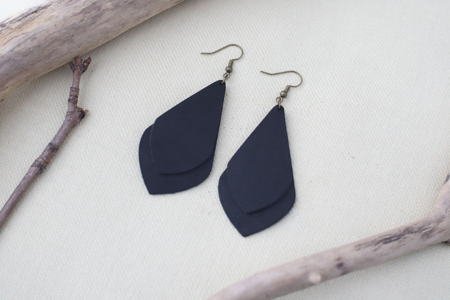 Leather Earrings: Layered Drop Leaf F