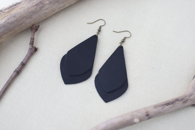 Leather Earrings: Layered Drop Leaf B