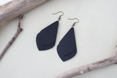 Leather Earrings: Layered Drop Leaf I