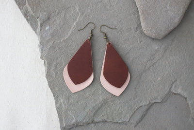 Leather Earrings: Layered Drop Leaf E