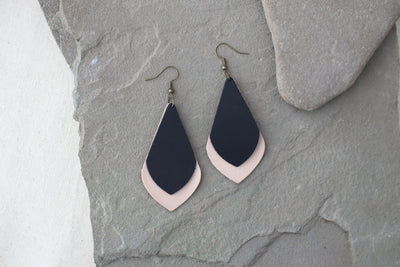 Leather Earrings: Layered Drop Leaf A